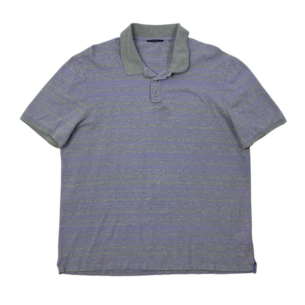 Elie Tahari Polo Shirt Mens XL Extra Large Purple Gray Striped Short Sleeve Golf